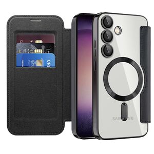 Husa pentru  Samsung Galaxy S23 EliteBook Executive Tip Carte cu Protectie RFID, Compatibilitate MagSafe si protectie lentile Transparent - Negru