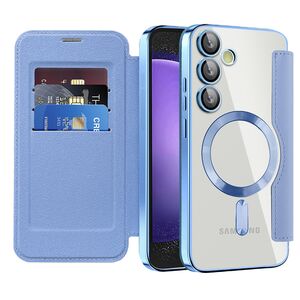 Husa pentru  Samsung Galaxy S23 FE EliteBook Executive Tip Carte cu Protectie RFID, Compatibilitate MagSafe si protectie lentile Transparent - Albastru deschis