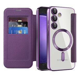 Husa pentru  Samsung Galaxy S23 FE EliteBook Executive Tip Carte cu Protectie RFID, Compatibilitate MagSafe si protectie lentile Transparent - Mov