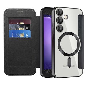 Husa pentru  Samsung Galaxy S23 FE EliteBook Executive Tip Carte cu Protectie RFID, Compatibilitate MagSafe si protectie lentile Transparent - Negru