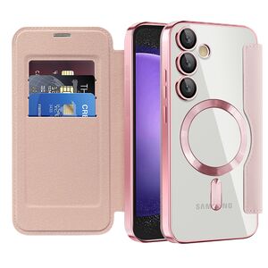 Husa pentru  Samsung Galaxy S23 FE EliteBook Executive Tip Carte cu Protectie RFID, Compatibilitate MagSafe si protectie lentile Transparent - Roz
