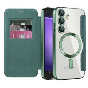 Husa pentru  Samsung Galaxy S23 FE EliteBook Executive Tip Carte cu Protectie RFID, Compatibilitate MagSafe si protectie lentile Transparent - Verde