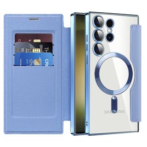 Husa pentru  Samsung Galaxy S23 Ultra 5G EliteBook Executive Tip Carte cu Protectie RFID, Compatibilitate MagSafe si protectie lentile Transparent - Albastru deschis