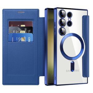 Husa pentru  Samsung Galaxy S23 Ultra 5G EliteBook Executive Tip Carte cu Protectie RFID, Compatibilitate MagSafe si protectie lentile Transparent - Albastru