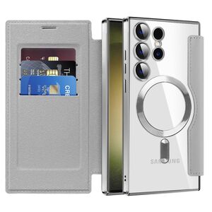 Husa pentru  Samsung Galaxy S23 Ultra 5G EliteBook Executive Tip Carte cu Protectie RFID, Compatibilitate MagSafe si protectie lentile Transparent - Argintiu