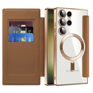 Husa pentru  Samsung Galaxy S23 Ultra 5G EliteBook Executive Tip Carte cu Protectie RFID, Compatibilitate MagSafe si protectie lentile Transparent - Maro