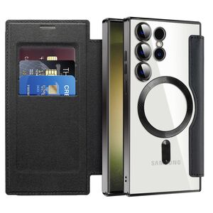Husa pentru  Samsung Galaxy S23 Ultra 5G EliteBook Executive Tip Carte cu Protectie RFID, Compatibilitate MagSafe si protectie lentile Transparent - Negru