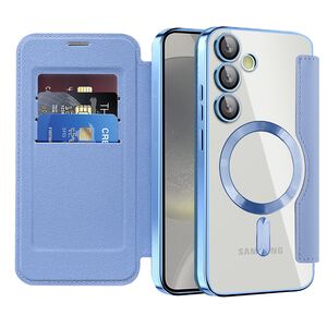 Husa pentru  Samsung Galaxy S24+ Plus EliteBook Executive Tip Carte cu Protectie RFID, Compatibilitate MagSafe si protectie lentile Transparent - Albastru deschis