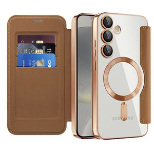 Husa pentru  Samsung Galaxy S24+ Plus EliteBook Executive Tip Carte cu Protectie RFID, Compatibilitate MagSafe si protectie lentile Transparent - Maro