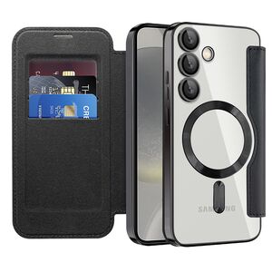 Husa pentru  Samsung Galaxy S24+ Plus EliteBook Executive Tip Carte cu Protectie RFID, Compatibilitate MagSafe si protectie lentile Transparent - Negru