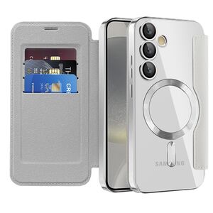 Husa pentru  Samsung Galaxy S24 EliteBook Executive Tip Carte cu Protectie RFID, Compatibilitate MagSafe si protectie lentile Transparent - Argintiu