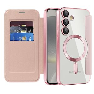 Husa pentru  Samsung Galaxy S24 EliteBook Executive Tip Carte cu Protectie RFID, Compatibilitate MagSafe si protectie lentile Transparent - Roz