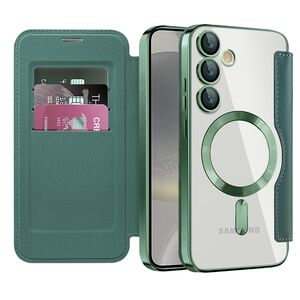 Husa pentru  Samsung Galaxy S24 EliteBook Executive Tip Carte cu Protectie RFID, Compatibilitate MagSafe si protectie lentile Transparent - Verde