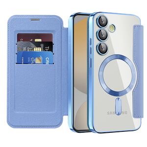 Husa pentru  Samsung Galaxy S24 FE EliteBook Executive Tip Carte cu Protectie RFID, Compatibilitate MagSafe si protectie lentile Transparent - Albastru deschis