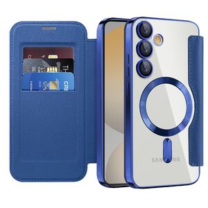 Husa pentru  Samsung Galaxy S24 FE EliteBook Executive Tip Carte cu Protectie RFID, Compatibilitate MagSafe si protectie lentile Transparent - Albastru