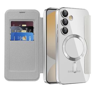 Husa pentru  Samsung Galaxy S24 FE EliteBook Executive Tip Carte cu Protectie RFID, Compatibilitate MagSafe si protectie lentile Transparent - Gri