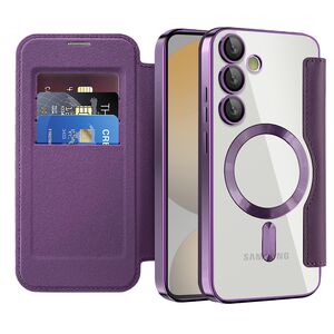Husa pentru  Samsung Galaxy S24 FE EliteBook Executive Tip Carte cu Protectie RFID, Compatibilitate MagSafe si protectie lentile Transparent - Mov