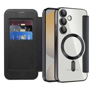 Husa pentru  Samsung Galaxy S24 FE EliteBook Executive Tip Carte cu Protectie RFID, Compatibilitate MagSafe si protectie lentile Transparent - Negru