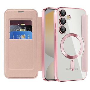 Husa pentru  Samsung Galaxy S24 FE EliteBook Executive Tip Carte cu Protectie RFID, Compatibilitate MagSafe si protectie lentile Transparent - Roz