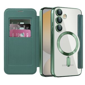 Husa pentru  Samsung Galaxy S24 FE EliteBook Executive Tip Carte cu Protectie RFID, Compatibilitate MagSafe si protectie lentile Transparent - Verde
