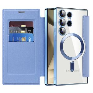 Husa pentru  Samsung Galaxy S24 Ultra EliteBook Executive Tip Carte cu Protectie RFID, Compatibilitate MagSafe si protectie lentile Transparent - Albastru deschis