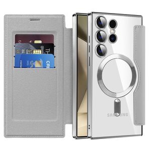 Husa pentru  Samsung Galaxy S24 Ultra EliteBook Executive Tip Carte cu Protectie RFID, Compatibilitate MagSafe si protectie lentile Transparent - Gri