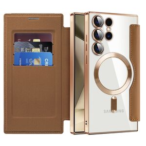 Husa pentru  Samsung Galaxy S24 Ultra EliteBook Executive Tip Carte cu Protectie RFID, Compatibilitate MagSafe si protectie lentile Transparent - Maro