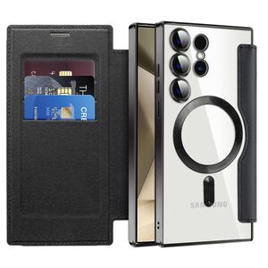 Husa pentru  Samsung Galaxy S24 Ultra EliteBook Executive Tip Carte cu Protectie RFID, Compatibilitate MagSafe si protectie lentile Transparent - Negru
