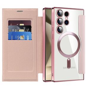 Husa pentru  Samsung Galaxy S24 Ultra EliteBook Executive Tip Carte cu Protectie RFID, Compatibilitate MagSafe si protectie lentile Transparent - Roz