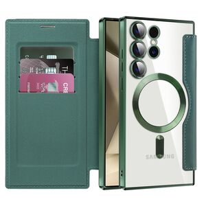 Husa pentru  Samsung Galaxy S24 Ultra EliteBook Executive Tip Carte cu Protectie RFID, Compatibilitate MagSafe si protectie lentile Transparent - Verde