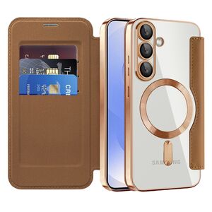 Husa pentru  Samsung Galaxy S25+ EliteBook Executive Tip Carte cu Protectie RFID, Compatibilitate MagSafe si protectie lentile Transparent - Maro