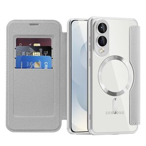 Husa pentru  Samsung Galaxy S25 Edge EliteBook Executive Tip Carte cu Protectie RFID, Compatibilitate MagSafe si protectie lentile Transparent - Gri