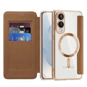 Husa pentru  Samsung Galaxy S25 Edge EliteBook Executive Tip Carte cu Protectie RFID, Compatibilitate MagSafe si protectie lentile Transparent - Maro