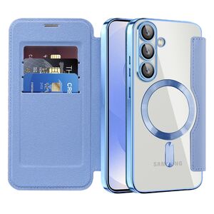 Husa pentru  Samsung Galaxy S25 EliteBook Executive Tip Carte cu Protectie RFID, Compatibilitate MagSafe si protectie lentile Transparent - Albastru deschis