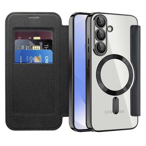 Husa pentru  Samsung Galaxy S25 EliteBook Executive Tip Carte cu Protectie RFID, Compatibilitate MagSafe si protectie lentile Transparent - Negru
