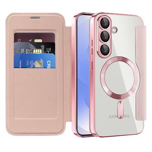 Husa pentru  Samsung Galaxy S25 EliteBook Executive Tip Carte cu Protectie RFID, Compatibilitate MagSafe si protectie lentile Transparent - Roz