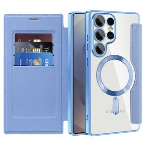 Husa pentru  Samsung Galaxy S25 Ultra MagFold Executive Tip Carte cu Protectie RFID, Compatibilitate MagSafe si protectie lentile transparent - Albastru deschis