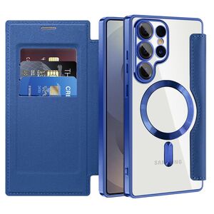 Husa pentru  Samsung Galaxy S25 Ultra MagFold Executive Tip Carte cu Protectie RFID, Compatibilitate MagSafe si protectie lentile transparent - Albastru
