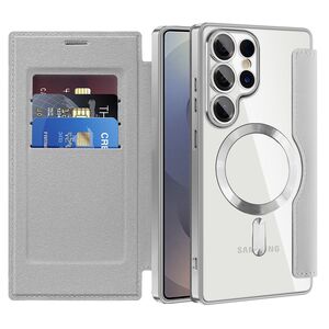 Husa pentru  Samsung Galaxy S25 Ultra MagFold Executive Tip Carte cu Protectie RFID, Compatibilitate MagSafe si protectie lentile transparent - Gri