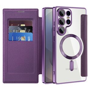 Husa pentru  Samsung Galaxy S25 Ultra MagFold Executive Tip Carte cu Protectie RFID, Compatibilitate MagSafe si protectie lentile transparent - Mov