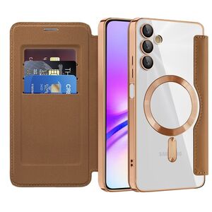 Husa pentru  Samsung Galaxy A05s EliteBook Executive Tip Carte cu Protectie RFID, Compatibilitate MagSafe si protectie lentile Transparent - Maro