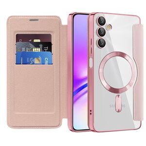 Husa pentru  Samsung Galaxy A05s EliteBook Executive Tip Carte cu Protectie RFID, Compatibilitate MagSafe si protectie lentile Transparent - Roz