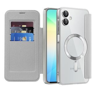 Husa pentru  Samsung Galaxy A06 EliteBook Executive Tip Carte cu Protectie RFID, Compatibilitate MagSafe si protectie lentile Transparent - Argintiu