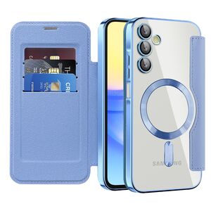 Husa pentru  Samsung Galaxy A15 EliteBook Executive Tip Carte cu Protectie RFID, Compatibilitate MagSafe si protectie lentile Transparent - Albastru deschis