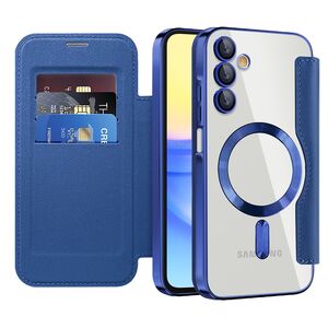 Husa pentru  Samsung Galaxy A15 EliteBook Executive Tip Carte cu Protectie RFID, Compatibilitate MagSafe si protectie lentile Transparent - Albastru