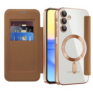 Husa pentru  Samsung Galaxy A15 EliteBook Executive Tip Carte cu Protectie RFID, Compatibilitate MagSafe si protectie lentile Transparent - Maro