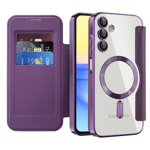 Husa pentru  Samsung Galaxy A15 EliteBook Executive Tip Carte cu Protectie RFID, Compatibilitate MagSafe si protectie lentile Transparent - Mov