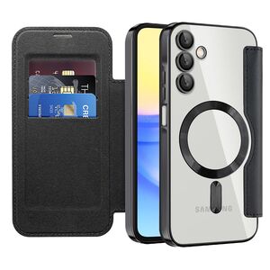 Husa pentru  Samsung Galaxy A15 EliteBook Executive Tip Carte cu Protectie RFID, Compatibilitate MagSafe si protectie lentile Transparent - Negru