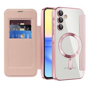 Husa pentru  Samsung Galaxy A15 EliteBook Executive Tip Carte cu Protectie RFID, Compatibilitate MagSafe si protectie lentile Transparent - Roz
