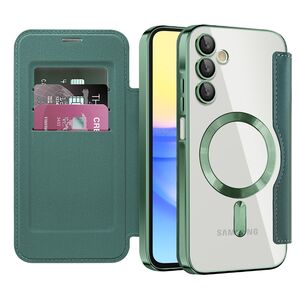 Husa pentru  Samsung Galaxy A15 EliteBook Executive Tip Carte cu Protectie RFID, Compatibilitate MagSafe si protectie lentile Transparent - Verde